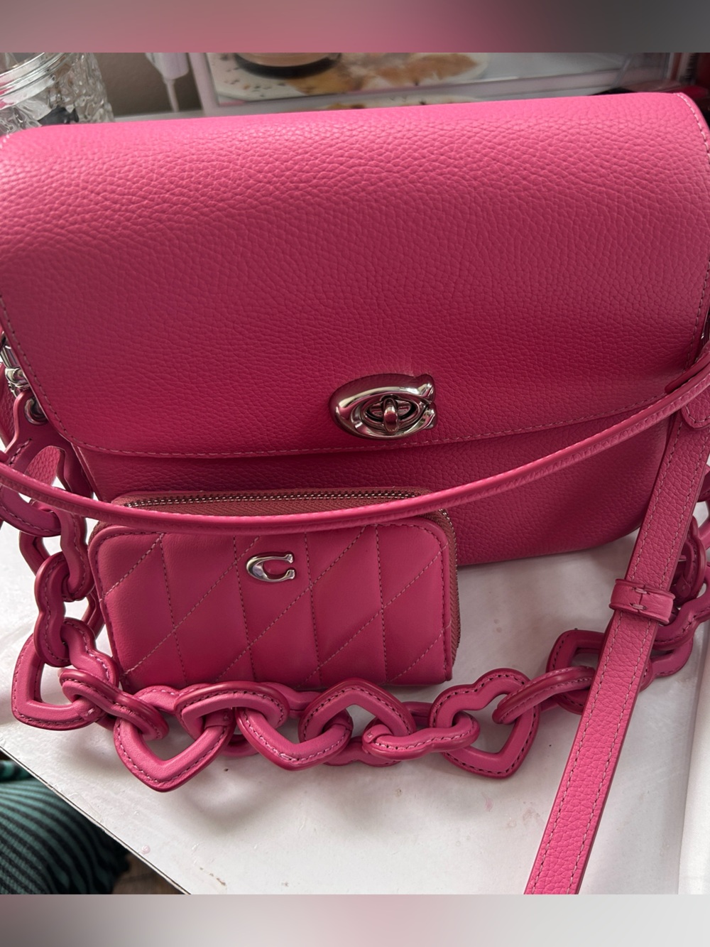 Coach Hot Pink Pebbled Leather Chain Crossbody